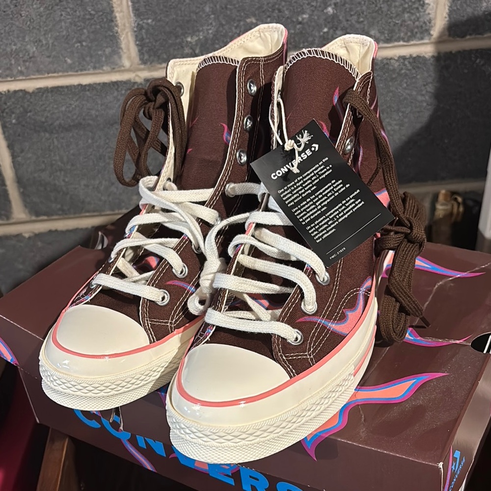 Converse Chocolate High-Tops with White Trim